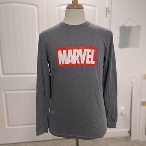 Long Sleeve T-Shirt w/Marvel Logo Print - Dark Heather Grey - Medium